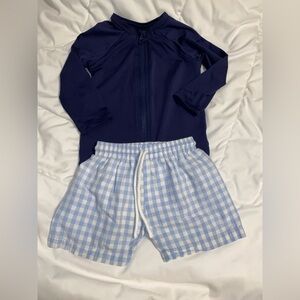 Cat and Jack Navy Rash Guard and Cecil and Lou Blue Gingham Swim Shorts Set